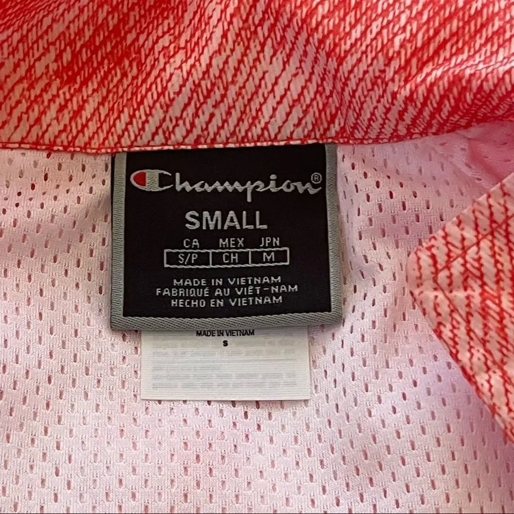 Champion Orange/Pink/White Zipper Tape Coach Cropped Jacket; SZ S; EUC